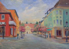 Blick auf der Grundschule an der Stadtmauer Beeskow, Öl auf Leinwand, 50 x 70 cm, 2014